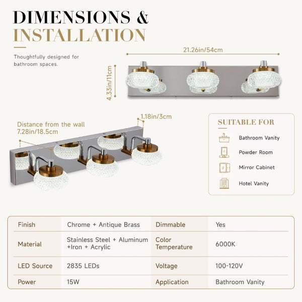 English Elm Dimmable 3 Globe Vanity Sconce Chrome Brass Industrial Bath Mirror Wall Light W2312P558156