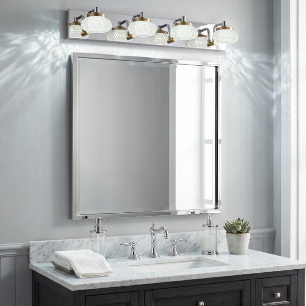 English Elm Dimmable 4 Light Vanity Sconce Chrome Brass Industrial Bath Wall Fixture CRI 90 W2312P558157