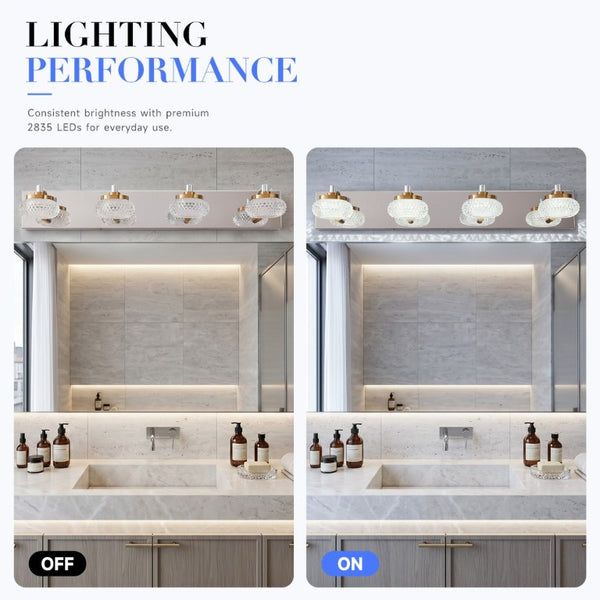 English Elm Dimmable 4 Light Vanity Sconce Chrome Brass Industrial Bath Wall Fixture CRI 90 W2312P558157