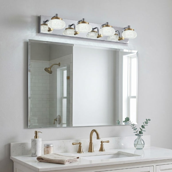 English Elm Dimmable 4 Light Vanity Sconce Chrome Brass Industrial Bath Wall Fixture CRI 90 W2312P558157