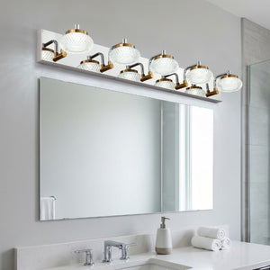 English Elm 37In Five Light Dimmable Vanity Bar Chrome Gold Finish with Acrylic Shades for Bathroom W2312P558158