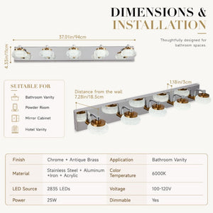 English Elm 37In Five Light Dimmable Vanity Bar Chrome Gold Finish with Acrylic Shades for Bathroom W2312P558158