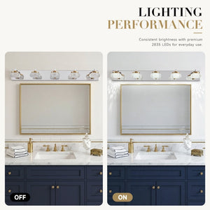 English Elm 37In Five Light Dimmable Vanity Bar Chrome Gold Finish with Acrylic Shades for Bathroom W2312P558158