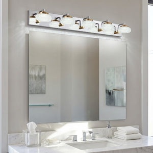 English Elm 37In Five Light Dimmable Vanity Bar Chrome Gold Finish with Acrylic Shades for Bathroom W2312P558158