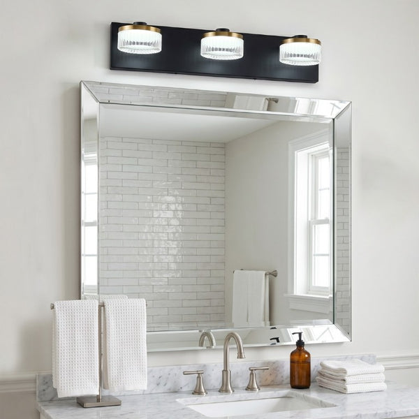 English Elm Dimmable 3 Light Vanity Sconce Matte Black Brass Finish Modern Industrial Bath Wall W2312P558159