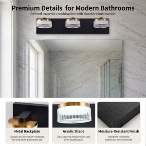English Elm Dimmable 3 Light Vanity Sconce Matte Black Brass Finish Modern Industrial Bath Wall W2312P558159