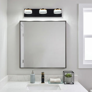 English Elm Dimmable 3 Light Vanity Sconce Matte Black Brass Finish Modern Industrial Bath Wall W2312P558159