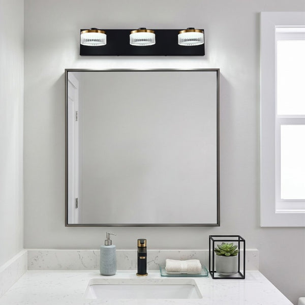 English Elm Dimmable 3 Light Vanity Sconce Matte Black Brass Finish Modern Industrial Bath Wall W2312P558159