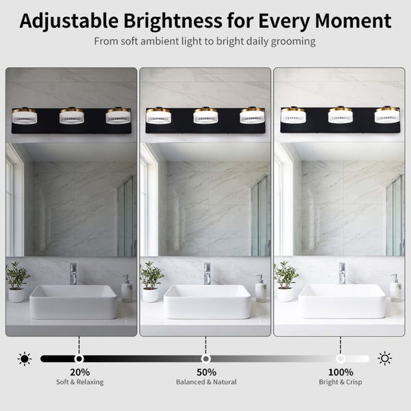 English Elm Dimmable 3 Light Vanity Sconce Matte Black Brass Finish Modern Industrial Bath Wall W2312P558159
