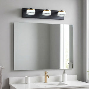 English Elm Dimmable 3 Light Vanity Sconce Matte Black Brass Finish Modern Industrial Bath Wall W2312P558159