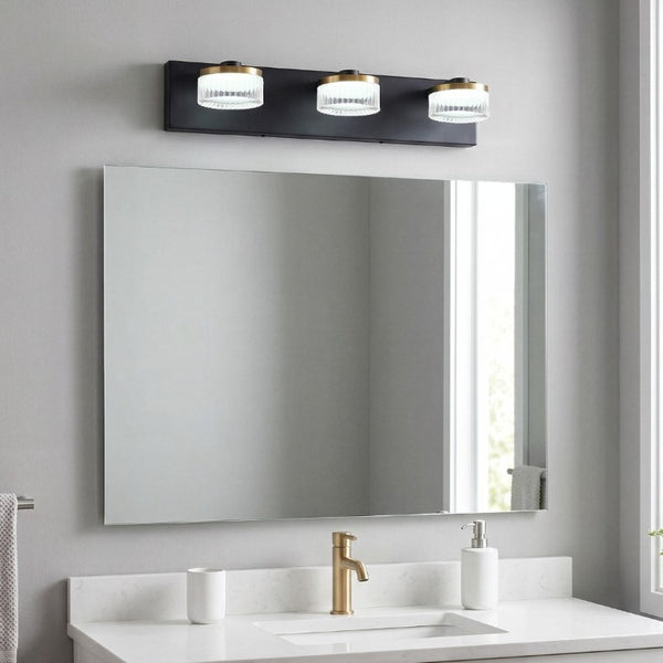 English Elm Dimmable 3 Light Vanity Sconce Matte Black Brass Finish Modern Industrial Bath Wall W2312P558159
