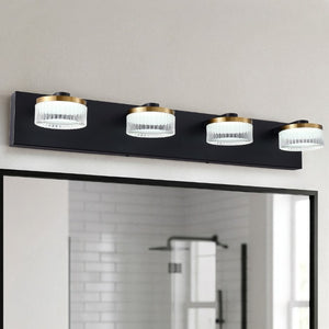 English Elm 4 Light Gold Black Vanity Bar with Water Ripple Glass Dimmable Modern Bath Fixture W2312P558160