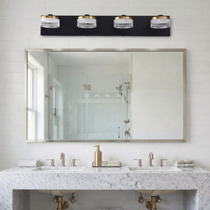 English Elm 4 Light Gold Black Vanity Bar with Water Ripple Glass Dimmable Modern Bath Fixture W2312P558160