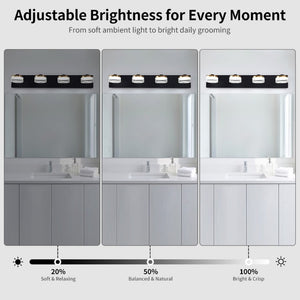 English Elm 4 Light Gold Black Vanity Bar with Water Ripple Glass Dimmable Modern Bath Fixture W2312P558160