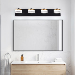 English Elm 4 Light Gold Black Vanity Bar with Water Ripple Glass Dimmable Modern Bath Fixture W2312P558160