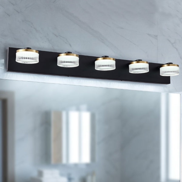 English Elm Vanity Light Bar Five Globe Shades Matte Black Gold Accent Modern Bathroom Wall W2312P558161