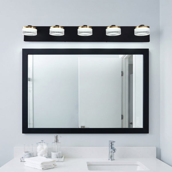 English Elm Vanity Light Bar Five Globe Shades Matte Black Gold Accent Modern Bathroom Wall W2312P558161