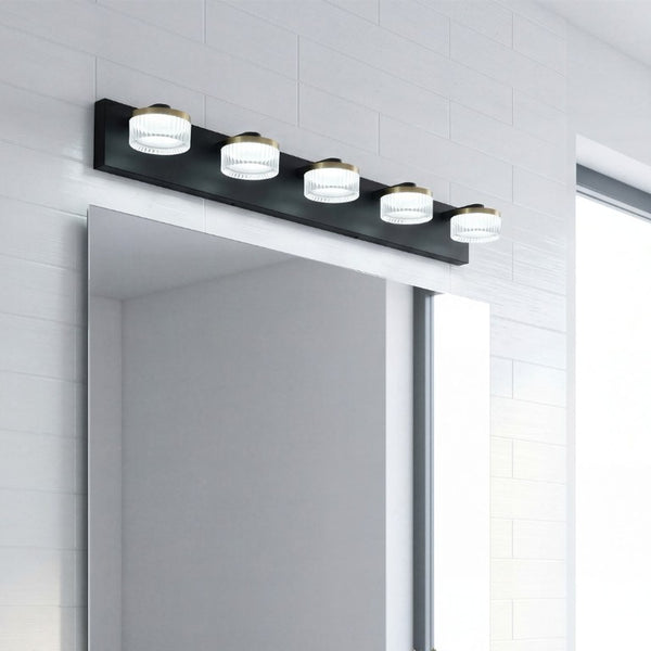 English Elm Vanity Light Bar Five Globe Shades Matte Black Gold Accent Modern Bathroom Wall W2312P558161
