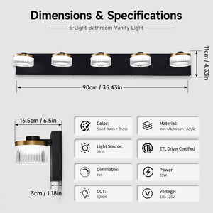 English Elm Vanity Light Bar Five Globe Shades Matte Black Gold Accent Modern Bathroom Wall W2312P558161