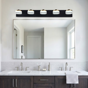 English Elm Vanity Light Bar Five Globe Shades Matte Black Gold Accent Modern Bathroom Wall W2312P558161