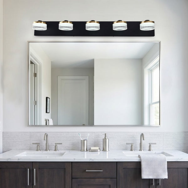 English Elm Vanity Light Bar Five Globe Shades Matte Black Gold Accent Modern Bathroom Wall W2312P558161
