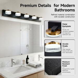 English Elm Vanity Light Bar Five Globe Shades Matte Black Gold Accent Modern Bathroom Wall W2312P558161