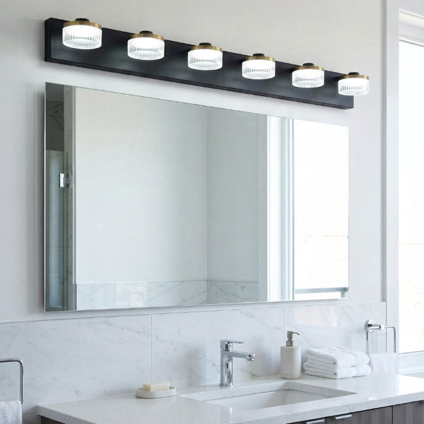 English Elm 6 Light Gold Black Vanity Bar Dimmable LED Acrylic Ball Shades Modern Bath Fixture W2312P558162