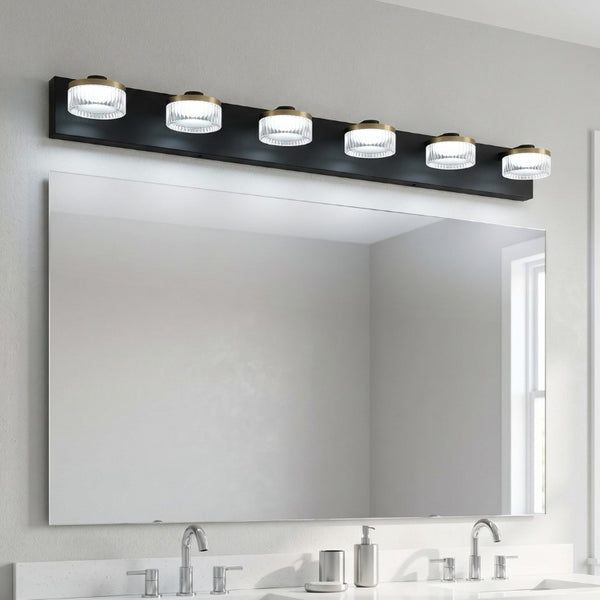 English Elm 6 Light Gold Black Vanity Bar Dimmable LED Acrylic Ball Shades Modern Bath Fixture W2312P558162