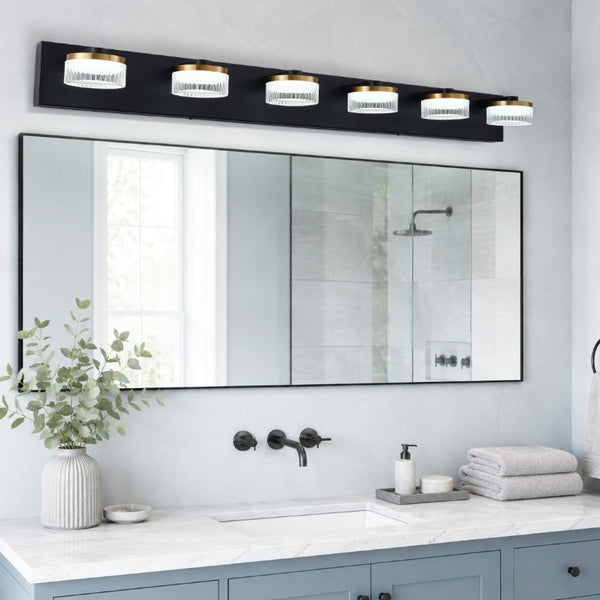 English Elm 6 Light Gold Black Vanity Bar Dimmable LED Acrylic Ball Shades Modern Bath Fixture W2312P558162