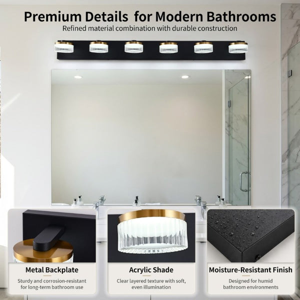 English Elm 6 Light Gold Black Vanity Bar Dimmable LED Acrylic Ball Shades Modern Bath Fixture W2312P558162