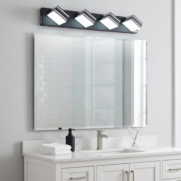 English Elm Modern Matte Black Four Head Vanity Light Acrylic Diffuser Hardwired Bath Fixture W2312P558164