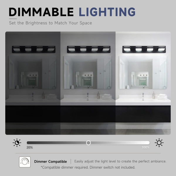 English Elm Modern Matte Black Four Head Vanity Light Acrylic Diffuser Hardwired Bath Fixture W2312P558164