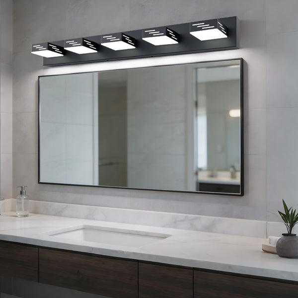 English Elm 5-Light Matte Black LED Vanity Bar Adjustable Heads Cool White Bathroom Wall Fixture W2312P558173