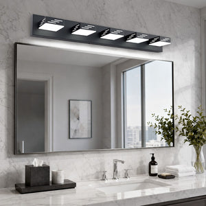 English Elm 5-Light Matte Black LED Vanity Bar Adjustable Heads Cool White Bathroom Wall Fixture W2312P558173