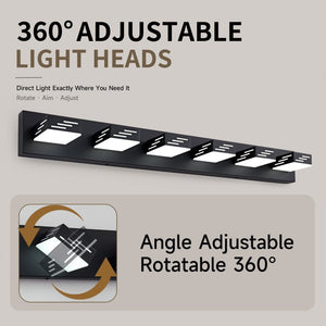 English Elm 6-Light LED Vanity Wall Fixture Matte Finish with Rotatable Heads for Modern Bath Black 40.4 inches W2312P558174
