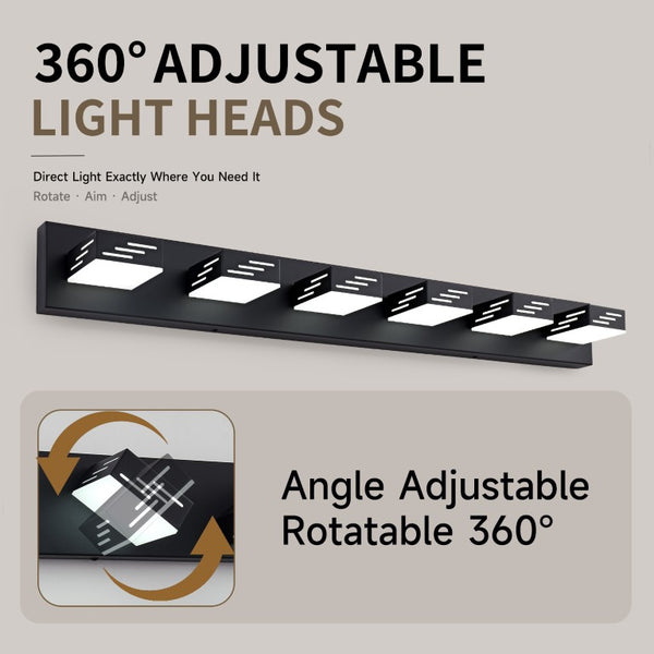 English Elm 6-Light LED Vanity Wall Fixture Matte Finish with Rotatable Heads for Modern Bath Black 40.4 inches W2312P558174