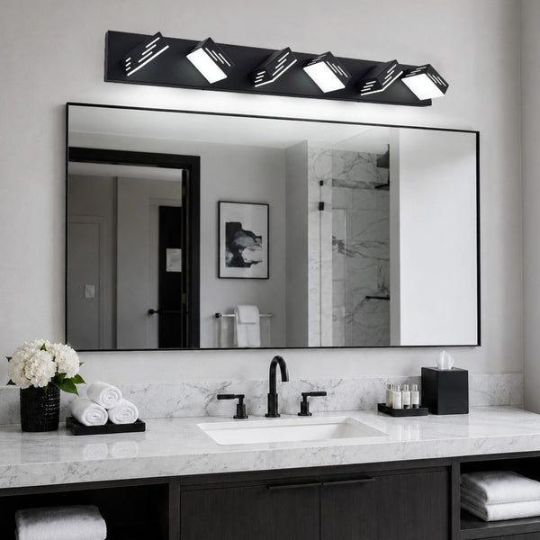 English Elm 6-Light LED Vanity Wall Fixture Matte Finish with Rotatable Heads for Modern Bath Black 40.4 inches W2312P558174