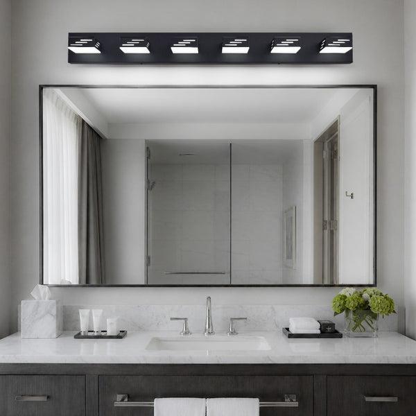 English Elm 6-Light LED Vanity Wall Fixture Matte Finish with Rotatable Heads for Modern Bath Black 40.4 inches W2312P558174