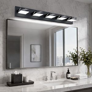 English Elm 6-Light LED Vanity Wall Fixture Matte Finish with Rotatable Heads for Modern Bath Black 40.4 inches W2312P558174