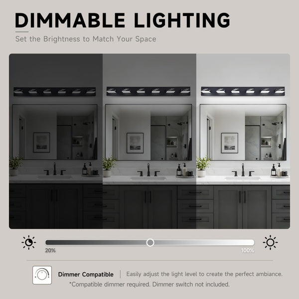 English Elm 6-Light LED Vanity Wall Fixture Matte Finish with Rotatable Heads for Modern Bath Black 40.4 inches W2312P558174