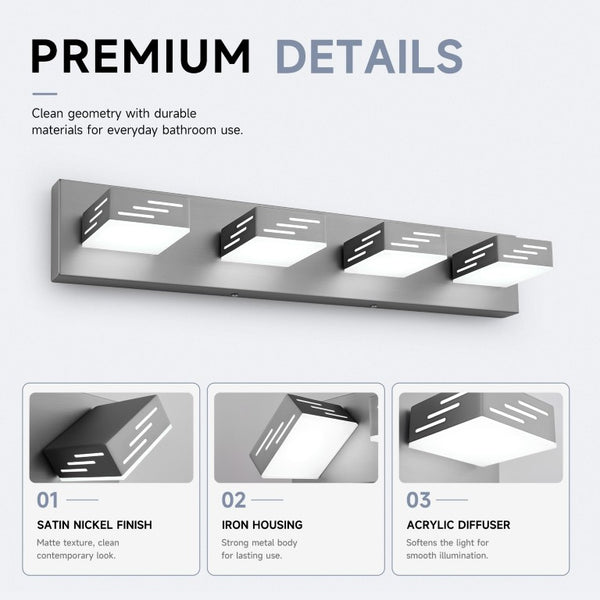 English Elm 6-Light LED Vanity Wall Fixture Matte Finish with Rotatable Heads for Modern Bath Brushed Nickel 25.6 inches W2312P558176