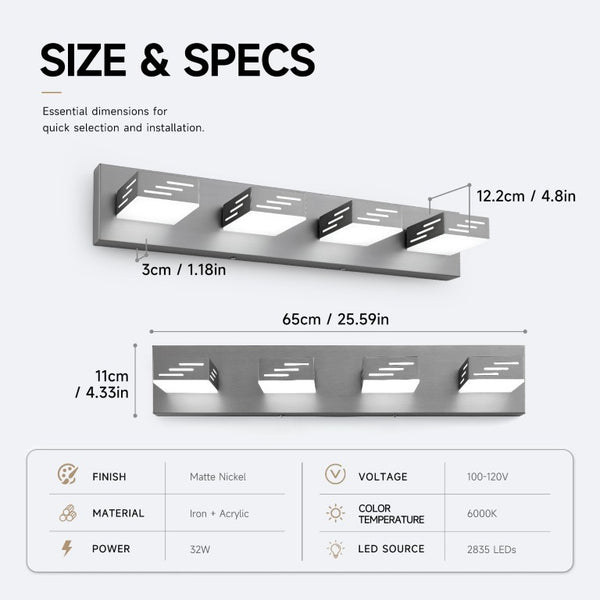 English Elm 6-Light LED Vanity Wall Fixture Matte Finish with Rotatable Heads for Modern Bath Brushed Nickel 25.6 inches W2312P558176