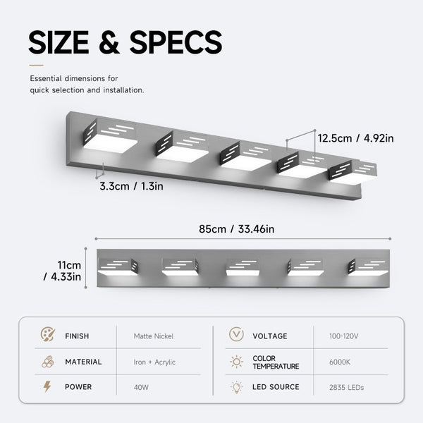 English Elm 6-Light LED Vanity Wall Fixture Matte Finish with Rotatable Heads for Modern Bath Brushed Nickel 33.5 inches W2312P558177