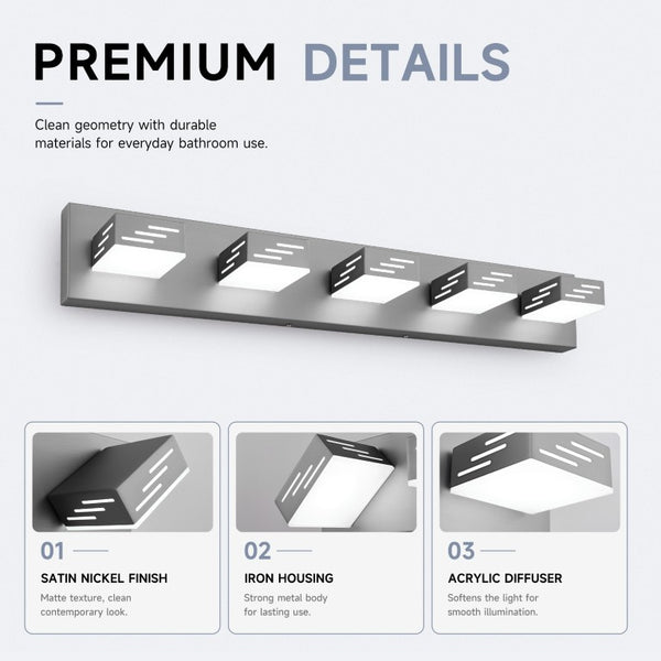 English Elm 6-Light LED Vanity Wall Fixture Matte Finish with Rotatable Heads for Modern Bath Brushed Nickel 33.5 inches W2312P558177