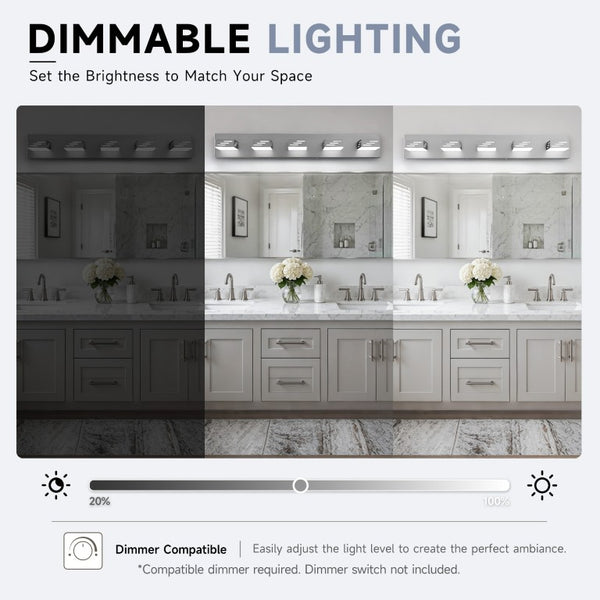 English Elm 6-Light LED Vanity Wall Fixture Matte Finish with Rotatable Heads for Modern Bath Brushed Nickel 33.5 inches W2312P558177