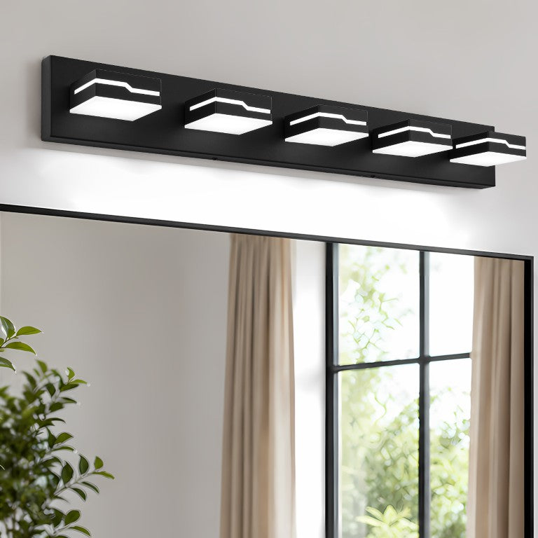 English Elm Modern Five Light Matte Black Vanity Bar Fixture Dimmable LED Acrylic Bath Sconce W2312P558181