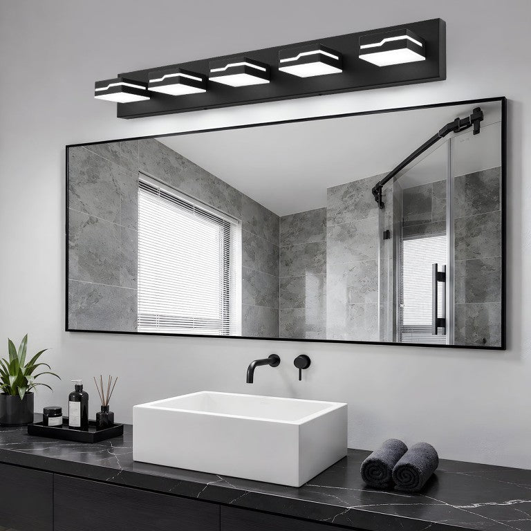 English Elm Modern Five Light Matte Black Vanity Bar Fixture Dimmable LED Acrylic Bath Sconce W2312P558181