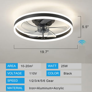 English Elm 19.7In Flush Mount Ceiling Fan with Dimmable LED Six Speed Remote Bedroom Kitchen W2312P574170