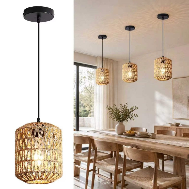 English Elm 3-Pack Handwoven Rattan Pendant Lights Bohemian Wicker Shades for Kitchen Island Dining W2312P603816