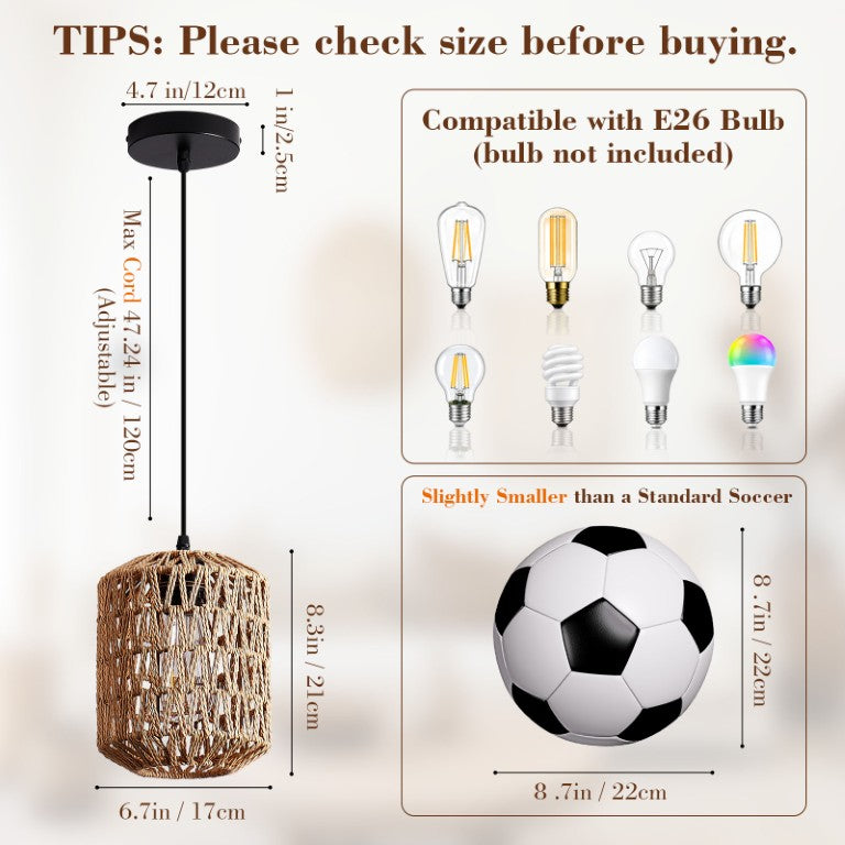 English Elm 3-Pack Handwoven Rattan Pendant Lights Bohemian Wicker Shades for Kitchen Island Dining W2312P603816